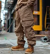 Men's Vintage Waffle Knitted Outdoor Multi-pocket Cargo Pants Trousers by Inlyline