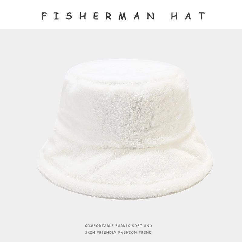 Japanese Style Thickened Fisherman Hat Fashionable Korean Style Warm Soft Skin Friendly Plush Velvet Basin Hat Plain Face Covering Hat