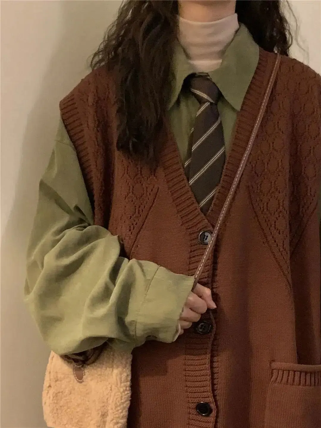 Brownm Academia Deep V-Neck Sleeveless Cardigan