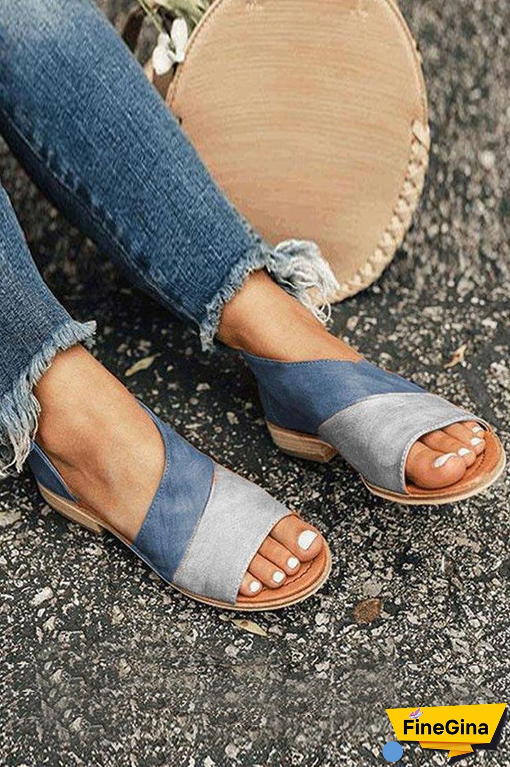 Peep Toe Stacked Flat Sandals