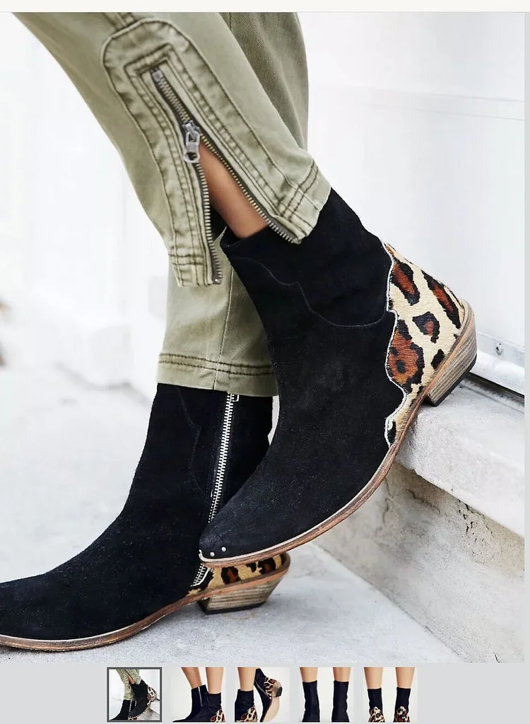 Black Leopard Short Boots Vdcoo