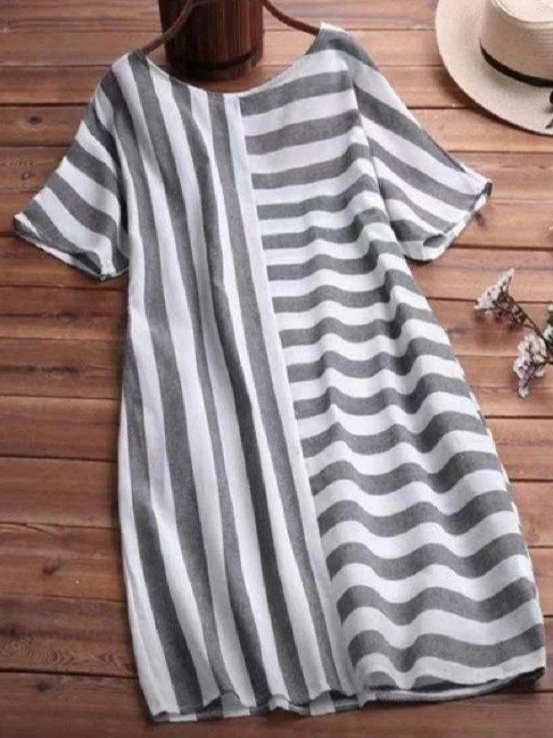 Casual Striped Short Sleeve Round Neck Dresses