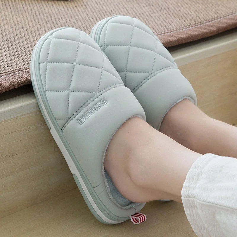 High Quality Men Women Slippers Winter Warm Down Cotton Slippers Autumn Winter Thick Bottom Indoor Home Soft Comfortable Shoes