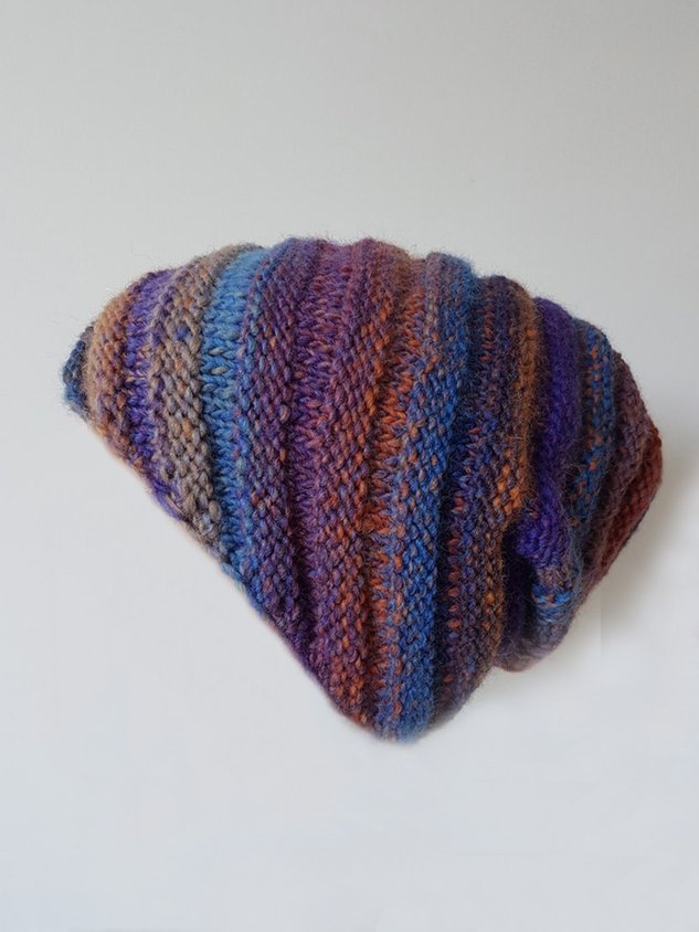 Warm Knitted Hat with Rainbow Stripes