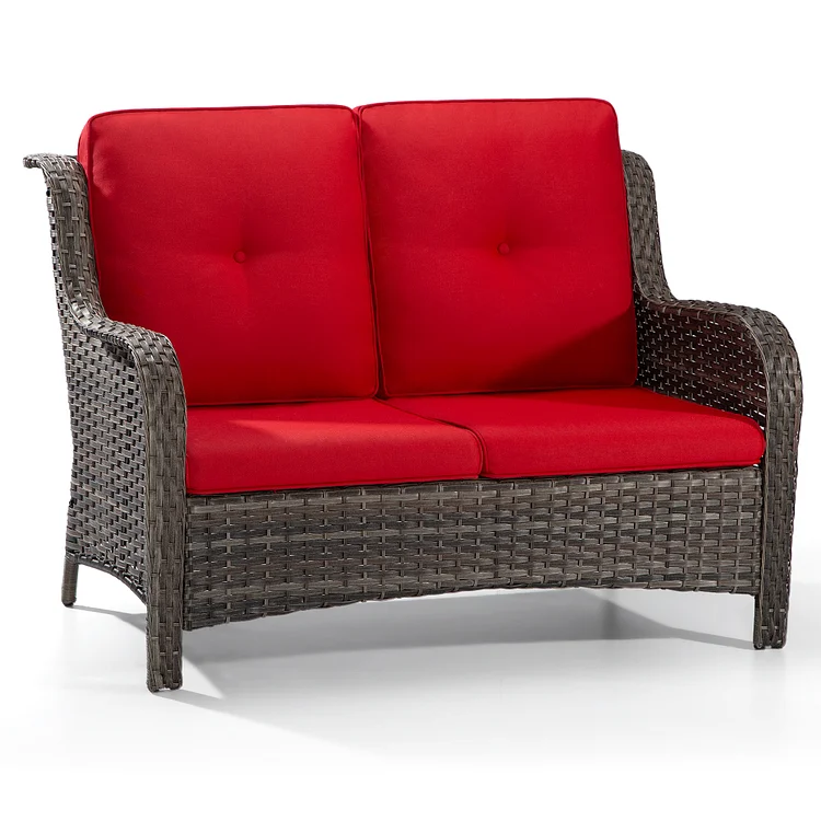 Joyside Patio Wicker 2-Seat Sofa-M79-RED