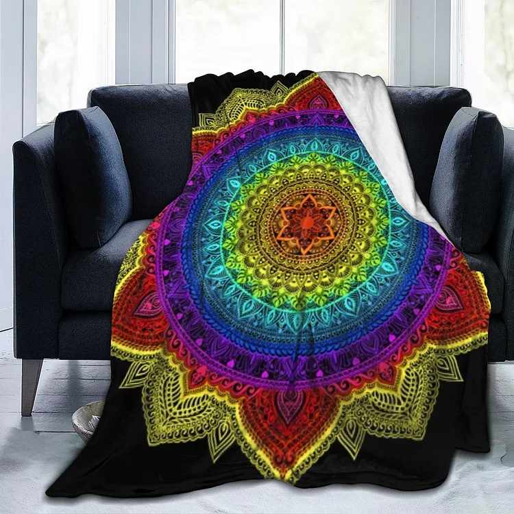 Colorful Lotus Flower Mandala - Flannel Blanket