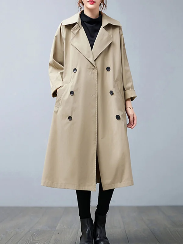 Roomy Buttoned Notched Collar Trench Coat