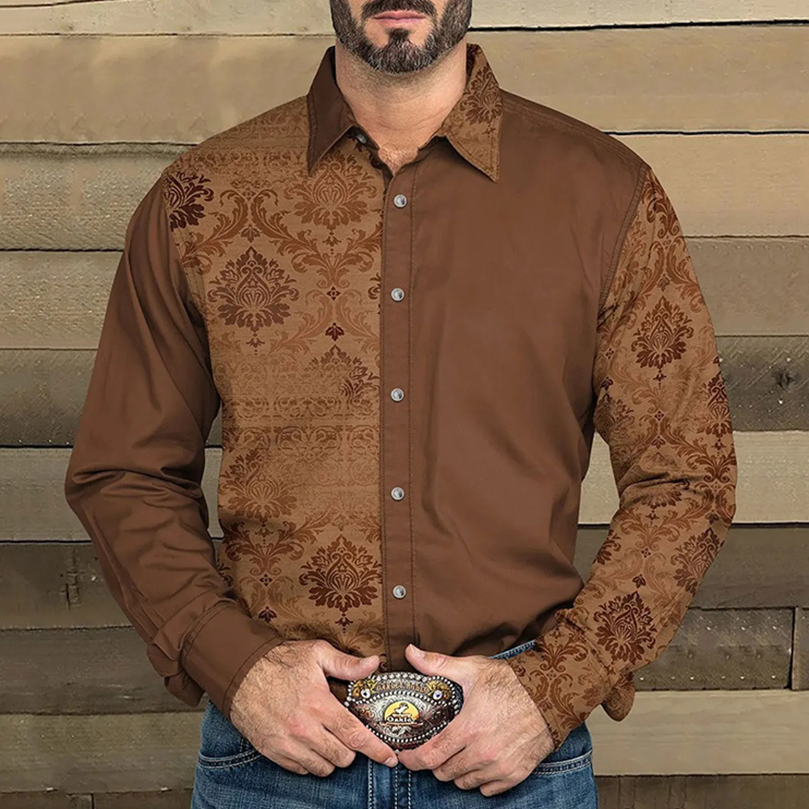 Western-Inspired Floral Embossed Shirt