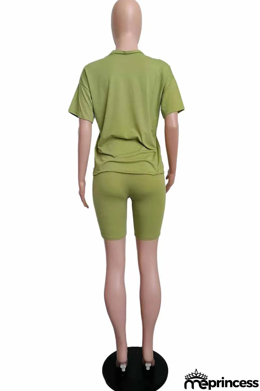 Purple Casual Print Letter O Neck Short Sleeve Two Pieces