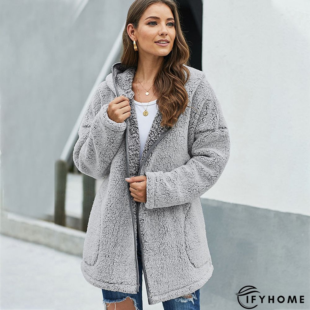 Fleece Thickened Hooded Jacket Women's Mid-length Loose Casual Jacket | IFYHOME