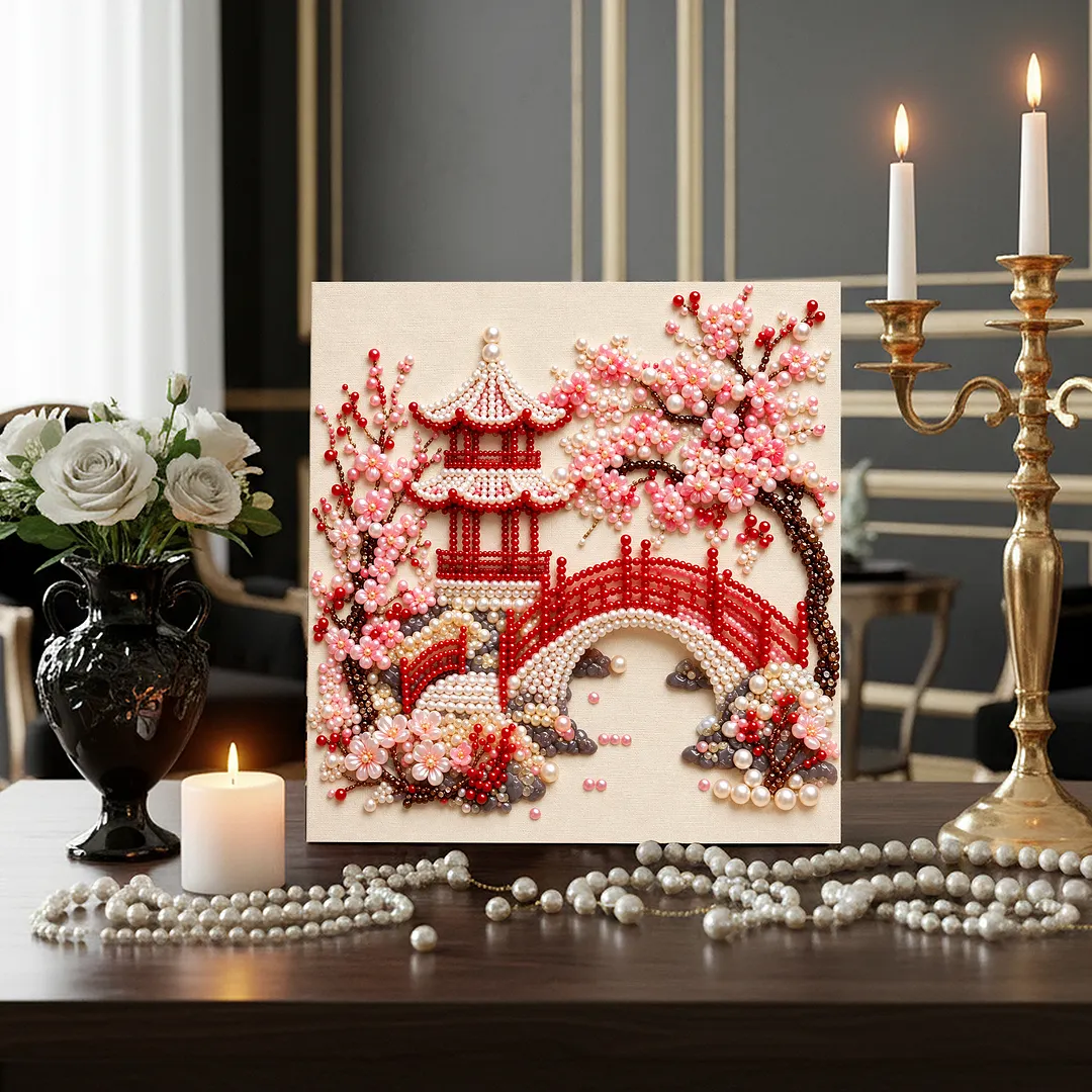 Framed Pearl Painting Kit Floral Pagoda Wall Art 7.87x7.87in