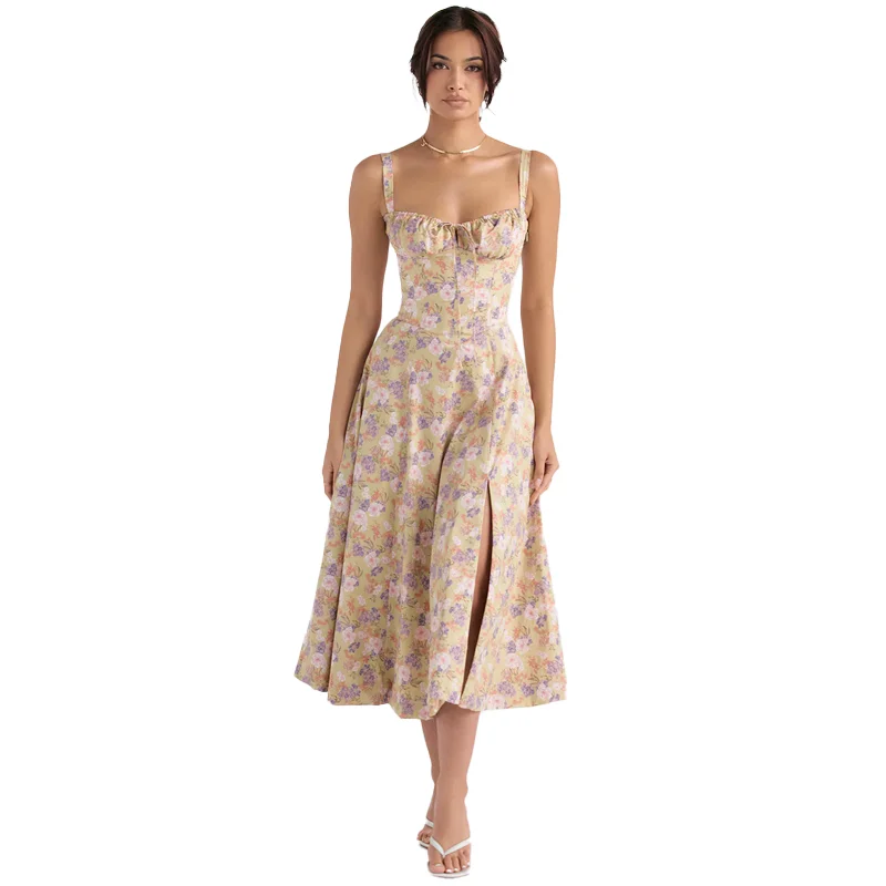 Floral Bustier Midriff Waist Shaper Dress