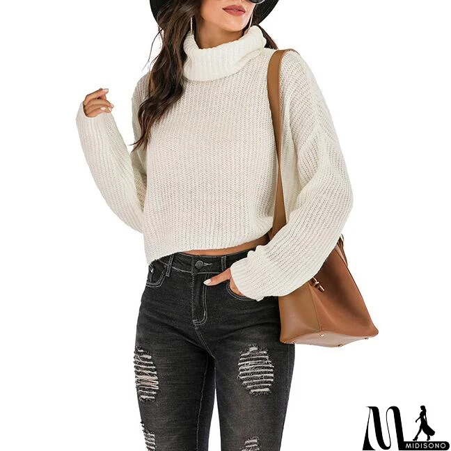MidiSono - High Necked Pullover Sweater Top