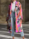 Contrast Color Lapel Collar Loose Long Sleeve Buttoned Long Woolen Coat