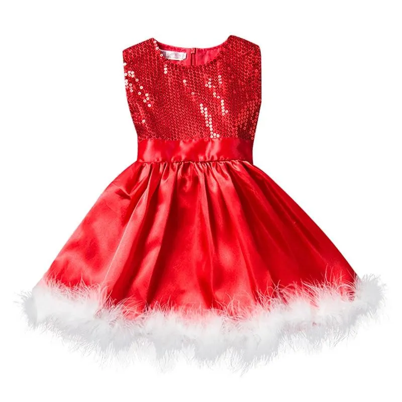 Santa Claus Girls Xmas Party Dress Kids Christmas Dresses New Years Girl Vestido Fancy Christmas Dress Girl Long Sleeves Red