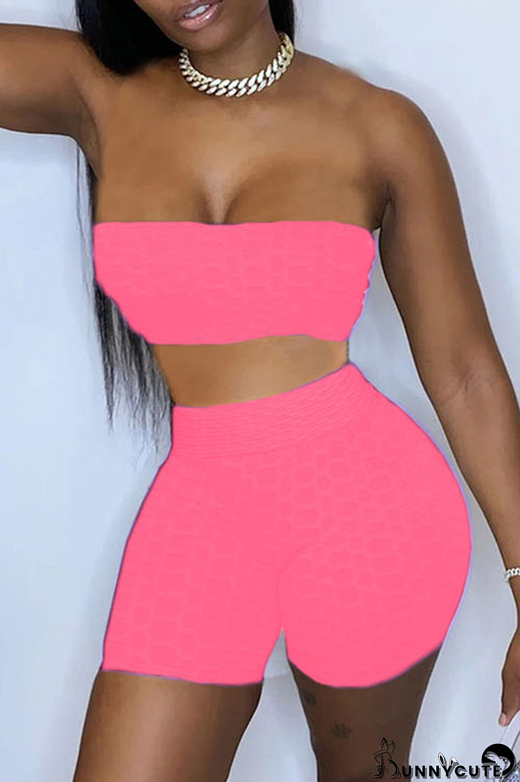 Pink Sexy Solid Split Joint Strapless Sleeveless Two Pieces