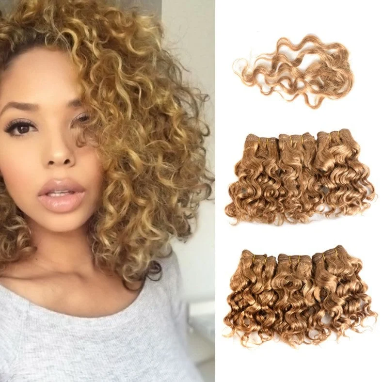 Wig Gold Curly Wave Human Hair Set of Seven