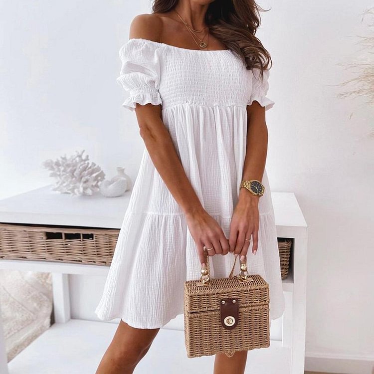 Classy White Short Sleeve Mini Dress
