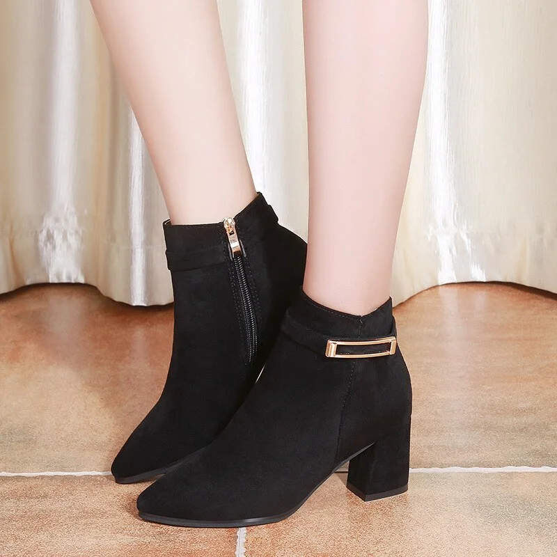 2020 Winter Shoes Women High Heels Boots Fashion Women Ankle Boots Woman Party Shoes Square Heel 6cm Black Pink A1923