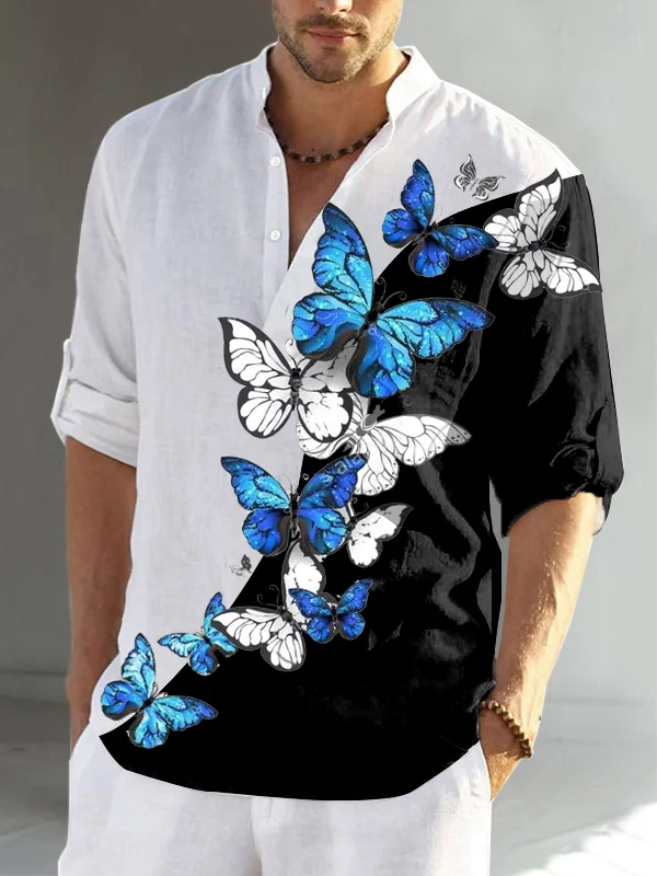 Butterfly Color Block Print Men's Casual Shirt