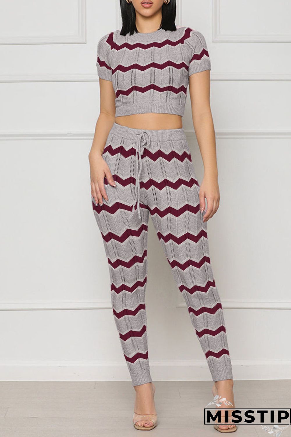 Pink Casual Patchwork O Neck Short Sleeve Two Pieces