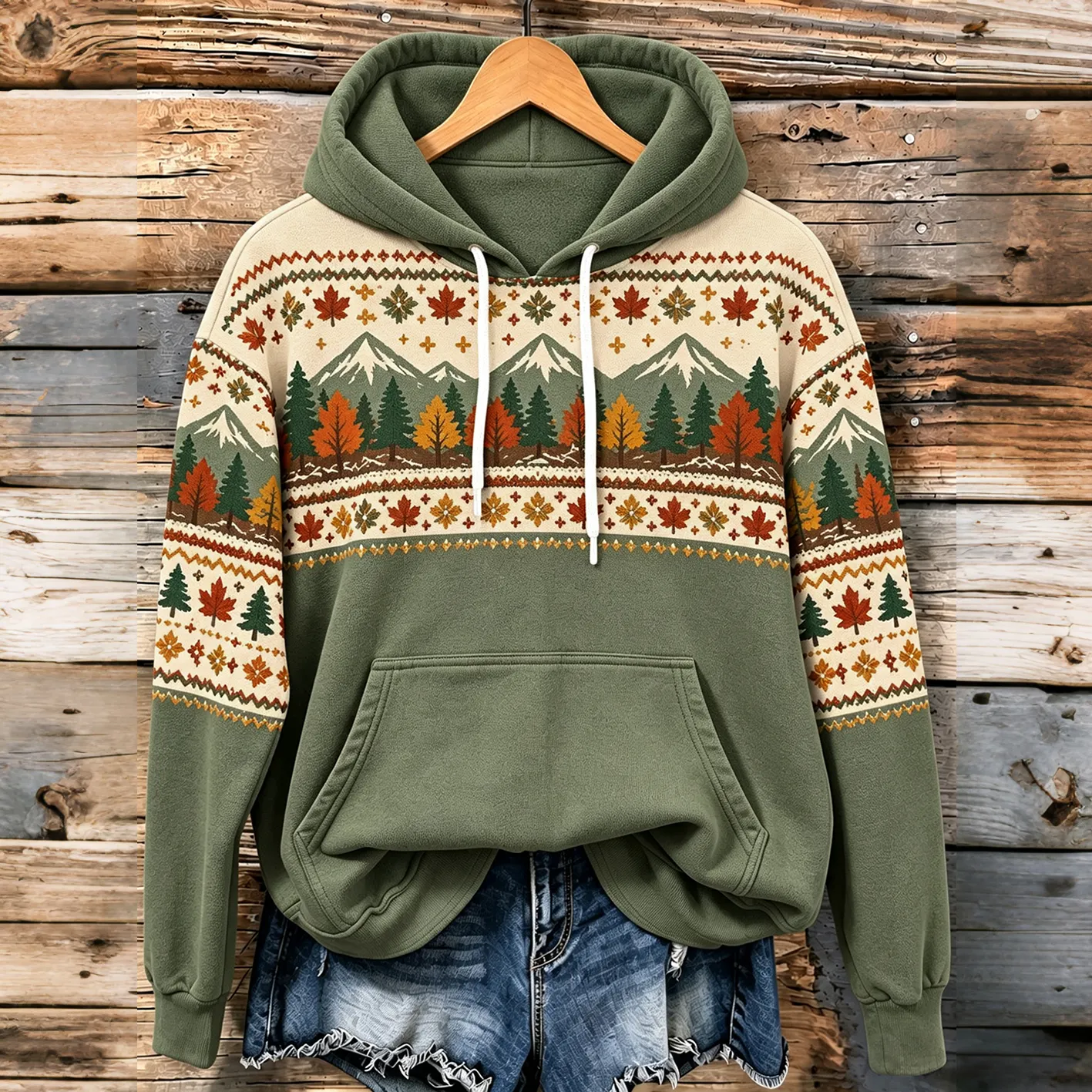 Comstylish Women's Autumn Landscape Pattern Design Leisure Hoodie