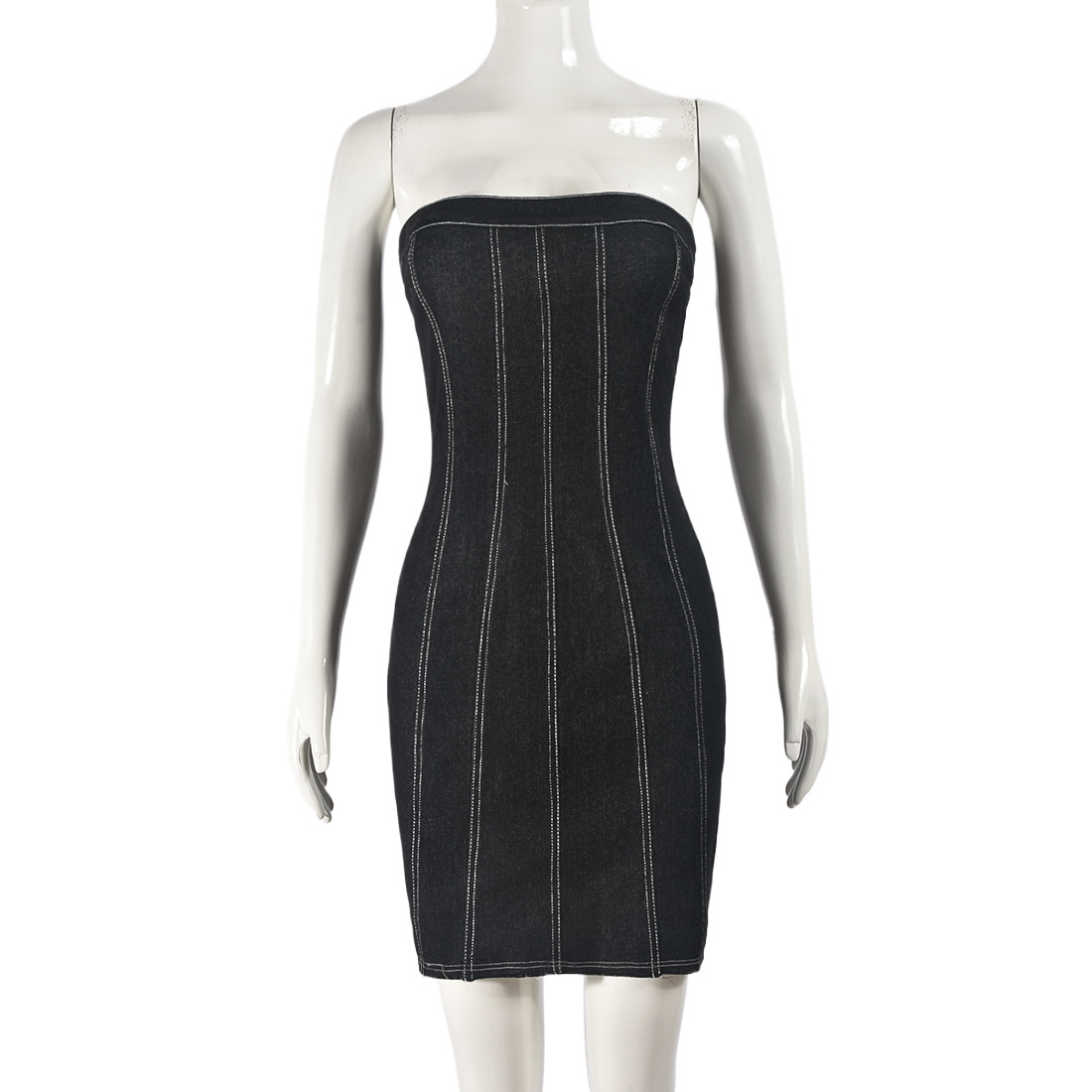 Mature Women Fashion Backless Tube Summer Sexy Slim Short Denim Dresses