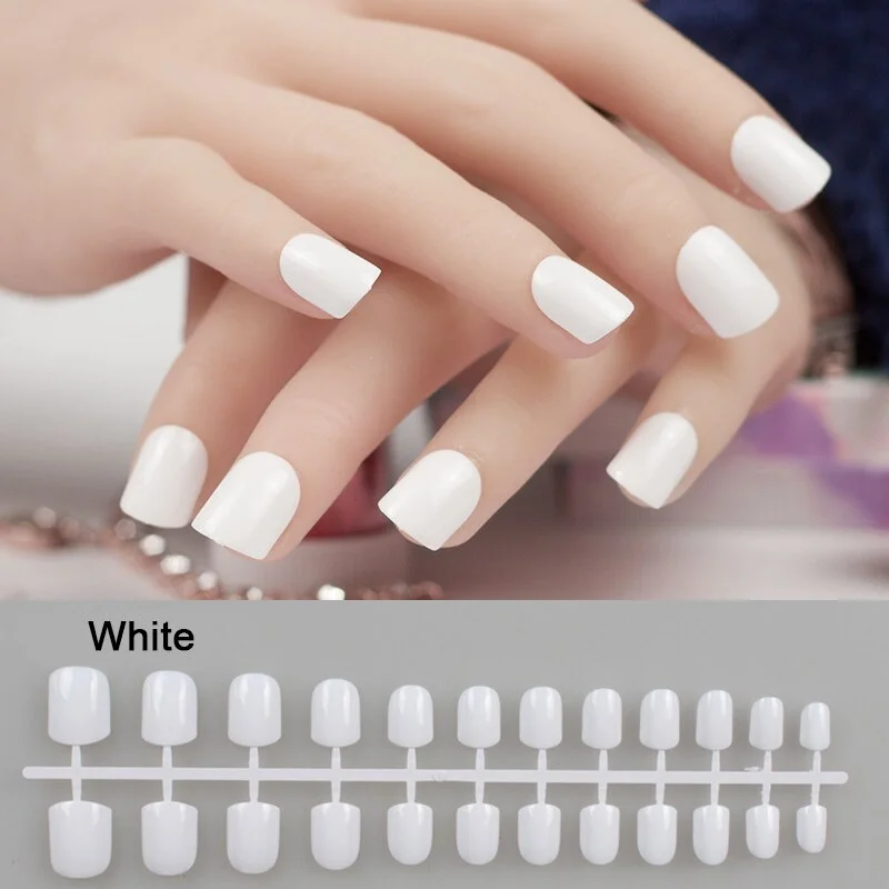 5 Sets/Lot 24pcs Artficial Nails Pure Color Fake Nails Art Decoration Short Square Head Full Cover False Nail Art Tips Display-Nail Inspo