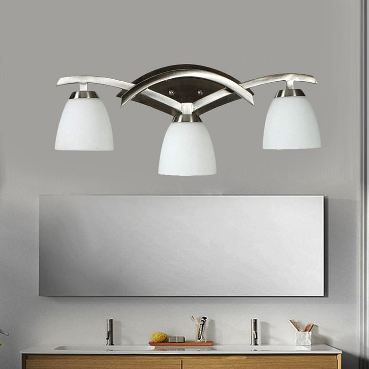 3 Lights Wall Light with Cone White Glass Shade Classic Bathroom Vanity Lighting Fixture