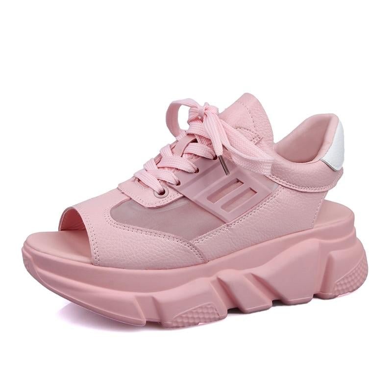 Fashion Women Platform Wedges Thick Heel Lace Up Shoes Fish Mouth Sandals | EGEMISS