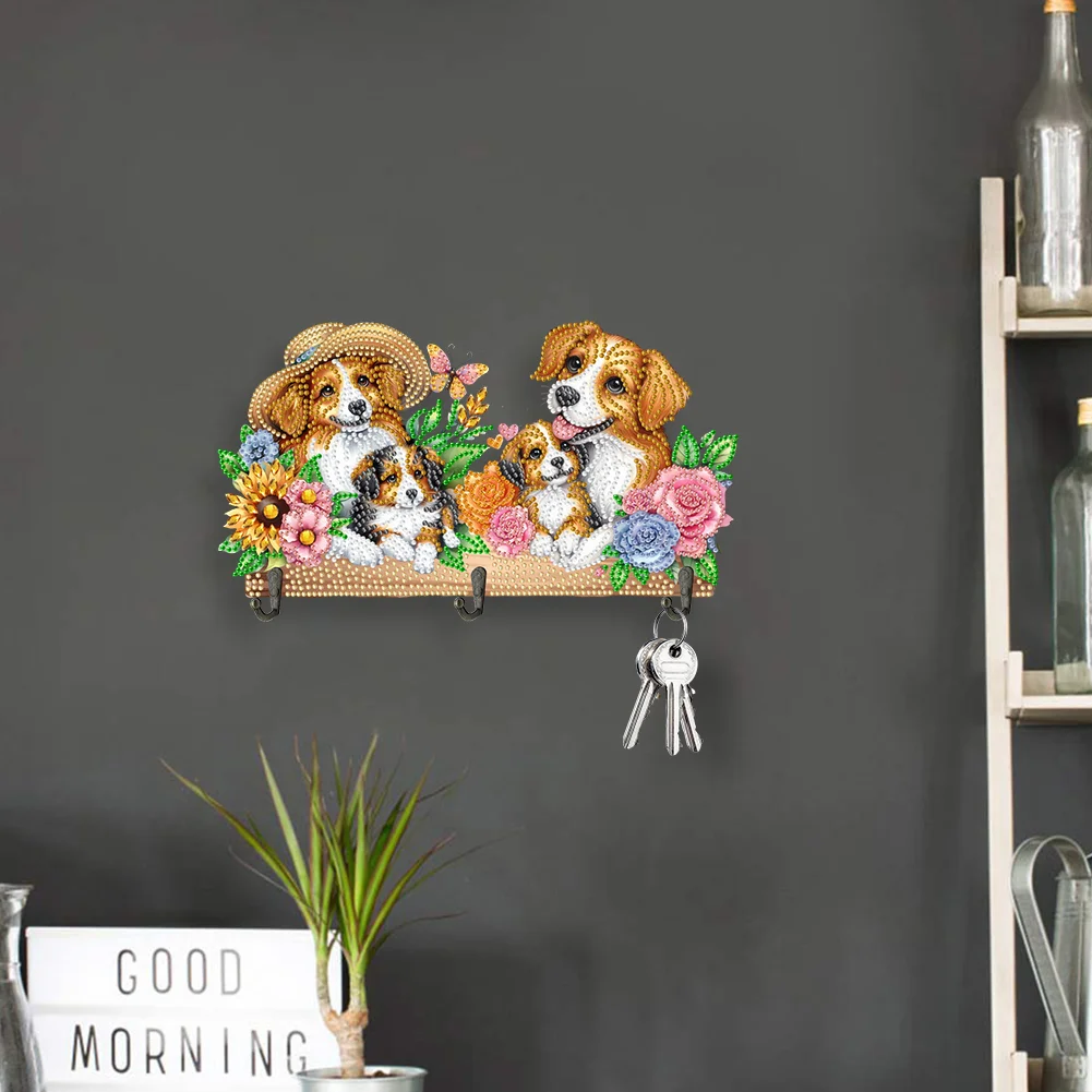 DIY Dogs Wooden Diamond Painting Hanging Hooks for Beginners Adults(28*15cm)