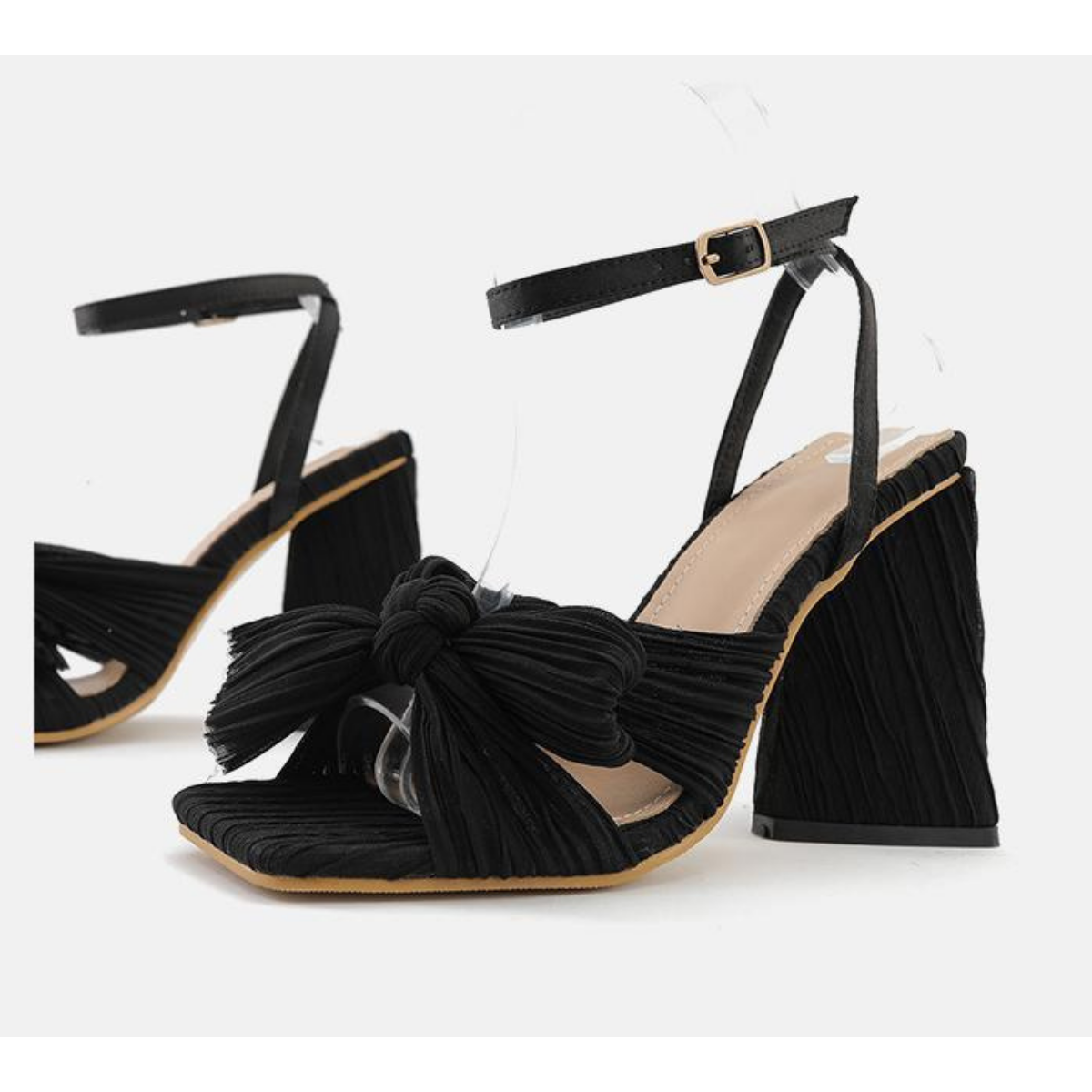 Women's Knotted Bow Heels Square Toe Sandals