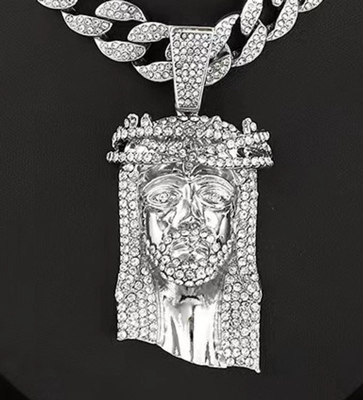 Hip-Hop Rock Cool Style Human Face Alloy Rhinestones Men’s Pendant Necklace