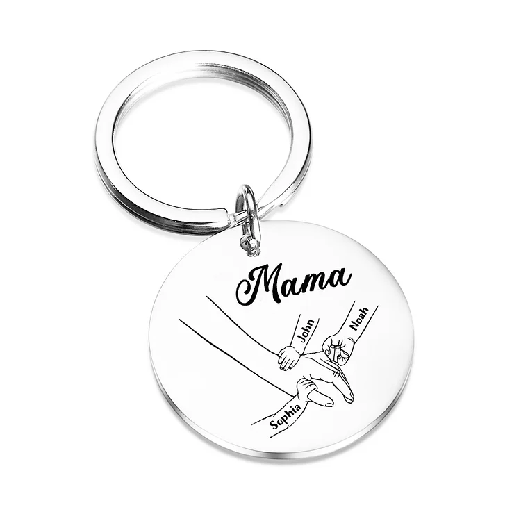 Kettenmachen Personalisierbare 3 Namen & Text Rund Metall Mama Hand Schlüsselanhänger für Mutter