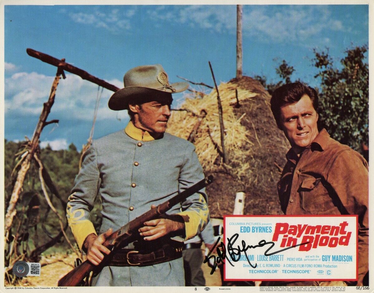 Edd Byrnes Signed Autograph 11X14 Photo Poster painting Lobby Card Payment in Blood BAS BB59674