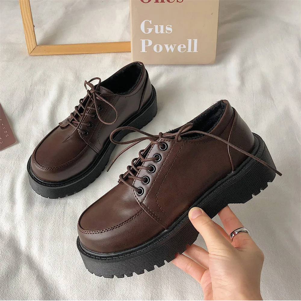 Yyvonne Black brown Shoes for Women Lace Up Women Casual Shoes Low Ladies Comfortable Leather Shoes Zapatillas Mujer cotton boot