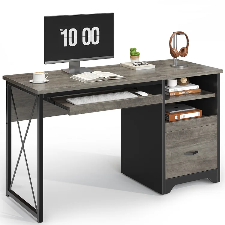 Bestier Computer Home Office Desk Writing Table with Storage Cabinet