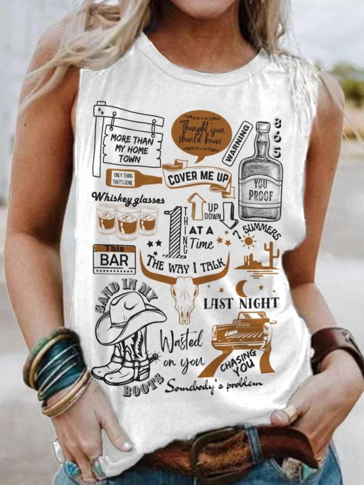 Comstylish Womens Country Music Print Vintage Tank Top