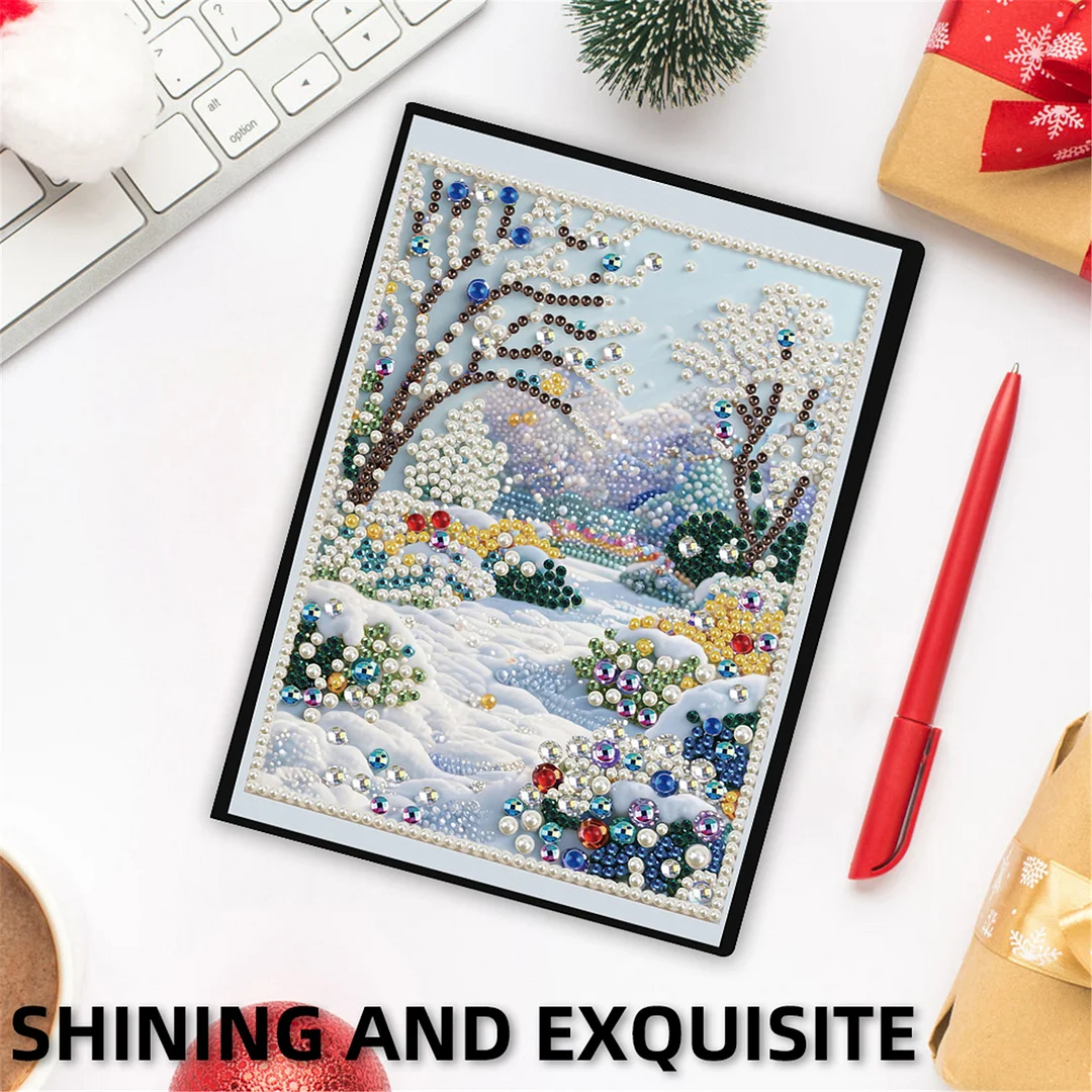 Winter Forest Partial Pearl DIY 50 Pages A5 Diamond Painting Notebook Special Shaped Diamond Art Diary Book Kits Wireless Strip 5D Crystal Art Paintings Sketchbook for Art Drawing