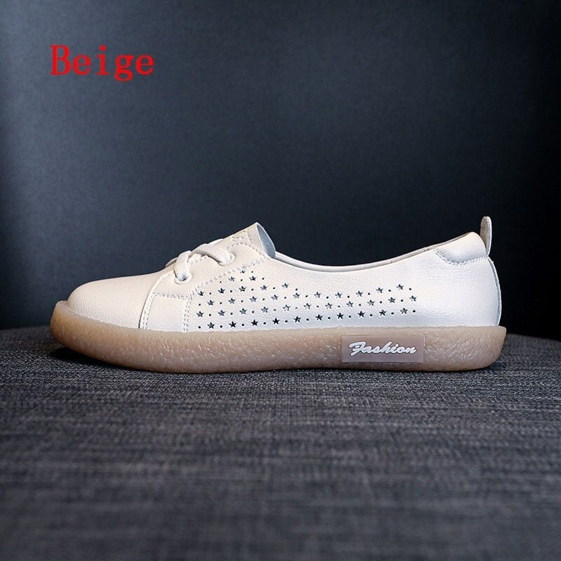 Summer Genuine Leather Casuals Women's Flats Retro Tunnel Shoes Comfortable Vulcanized Shoe Hollow Breathable Maternity Shoes 41