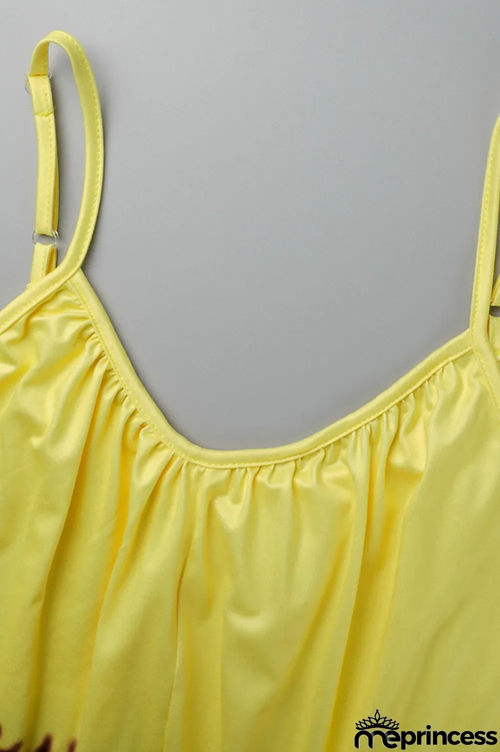 Yellow Casual Print Patchwork Spaghetti Strap Plus Size Jumpsuits