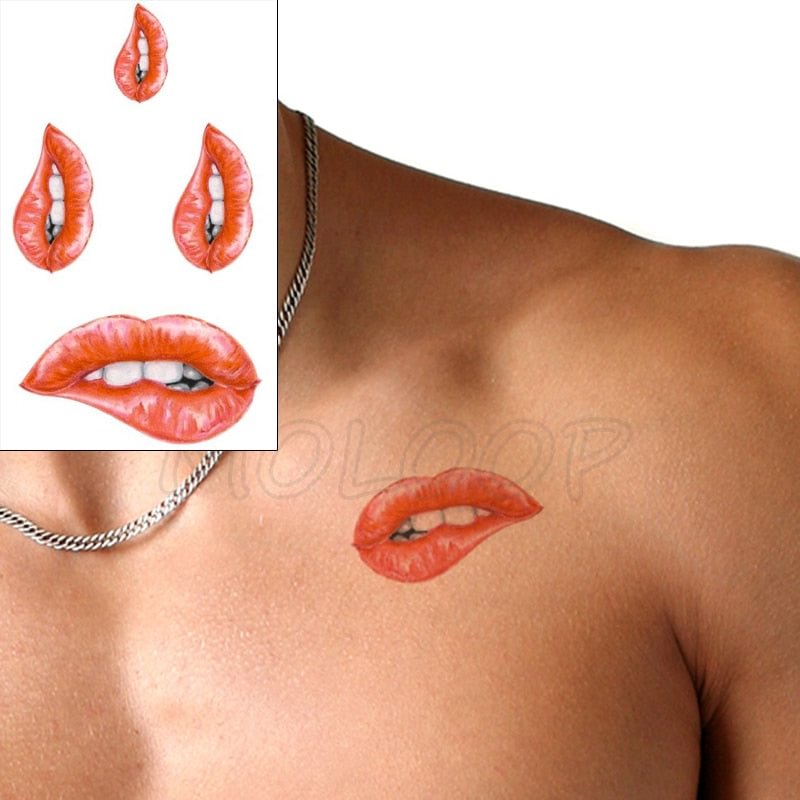 Water Transfer Tattoo Sexy Red Lips Print Tattoo Body Art Waterproof Temporary Fake Flash Tattoo for Man Woman Kid 10.5*6cm