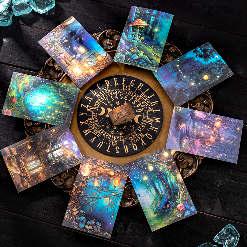 와시 스티커 - 황혼의 숲 시리즈 빈티지 식물 마법의 빛 풍경