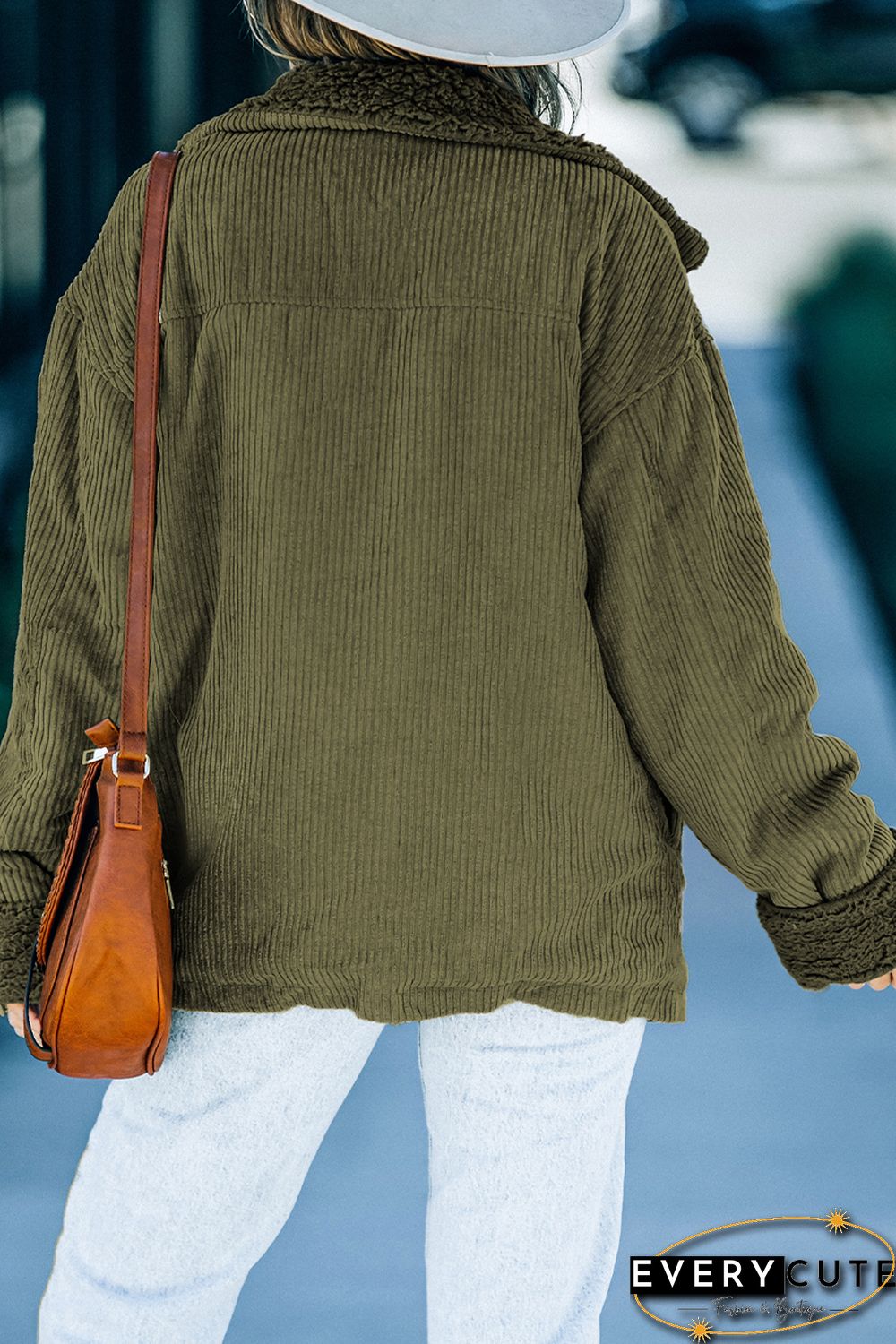 Green Corduroy Ribbed Shell Fleece Lining Jacket