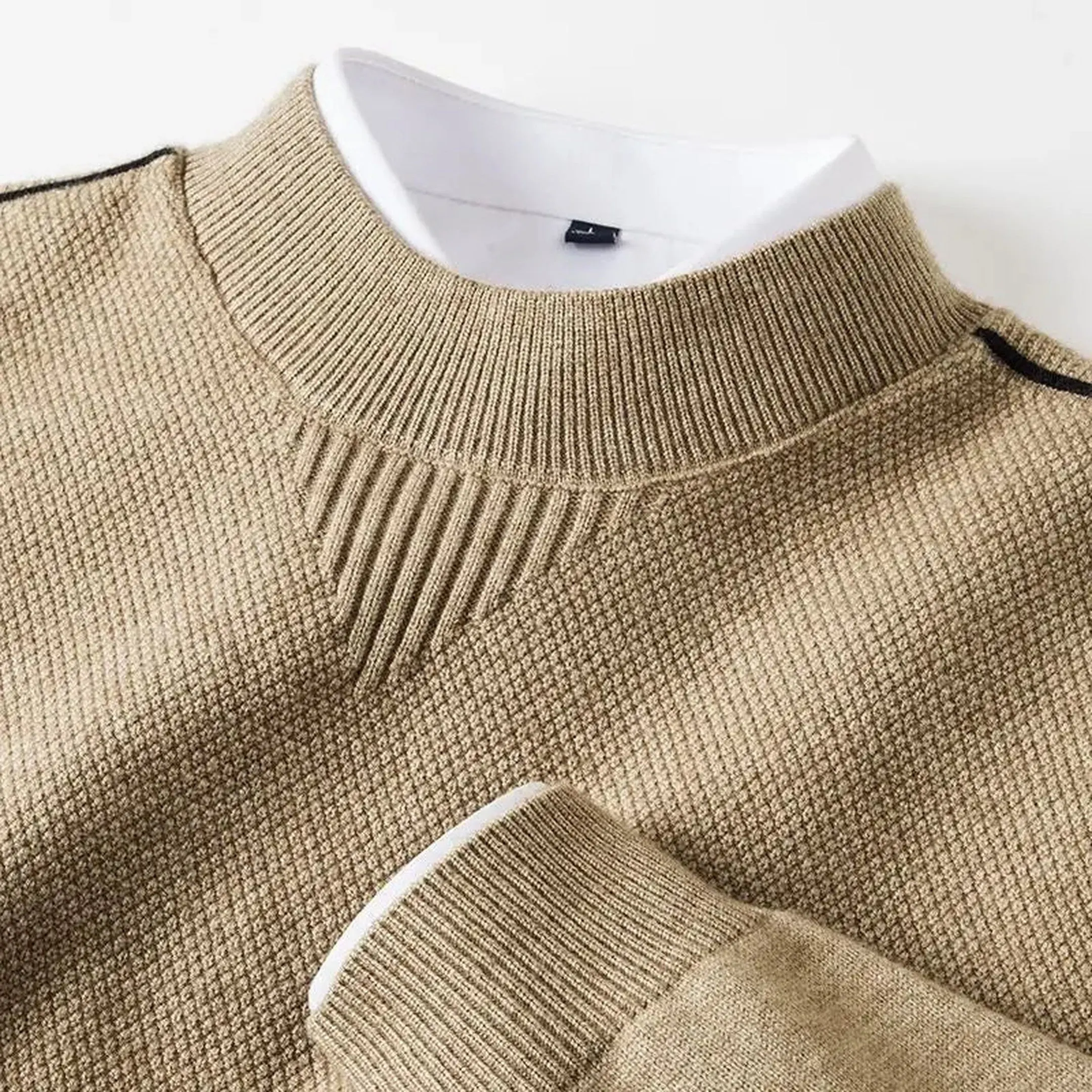 Men's Jacquard Knit Jumper &ndash; Textured Mock Neck Sweater