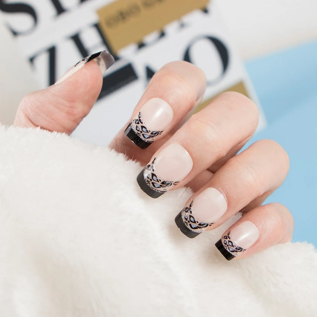 24pcs/set Fashion Acrylic Full Cover Fake Nails 10 Sizes Press on Nails Designs French False Nail Art Tips 278 Fingernail Tips-Nail Inspo