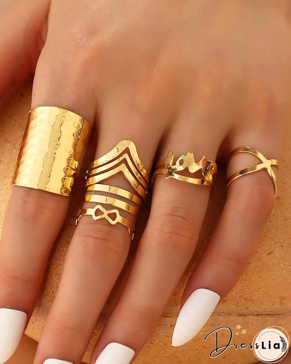 5PCS Love Pattern Metal Rings Set