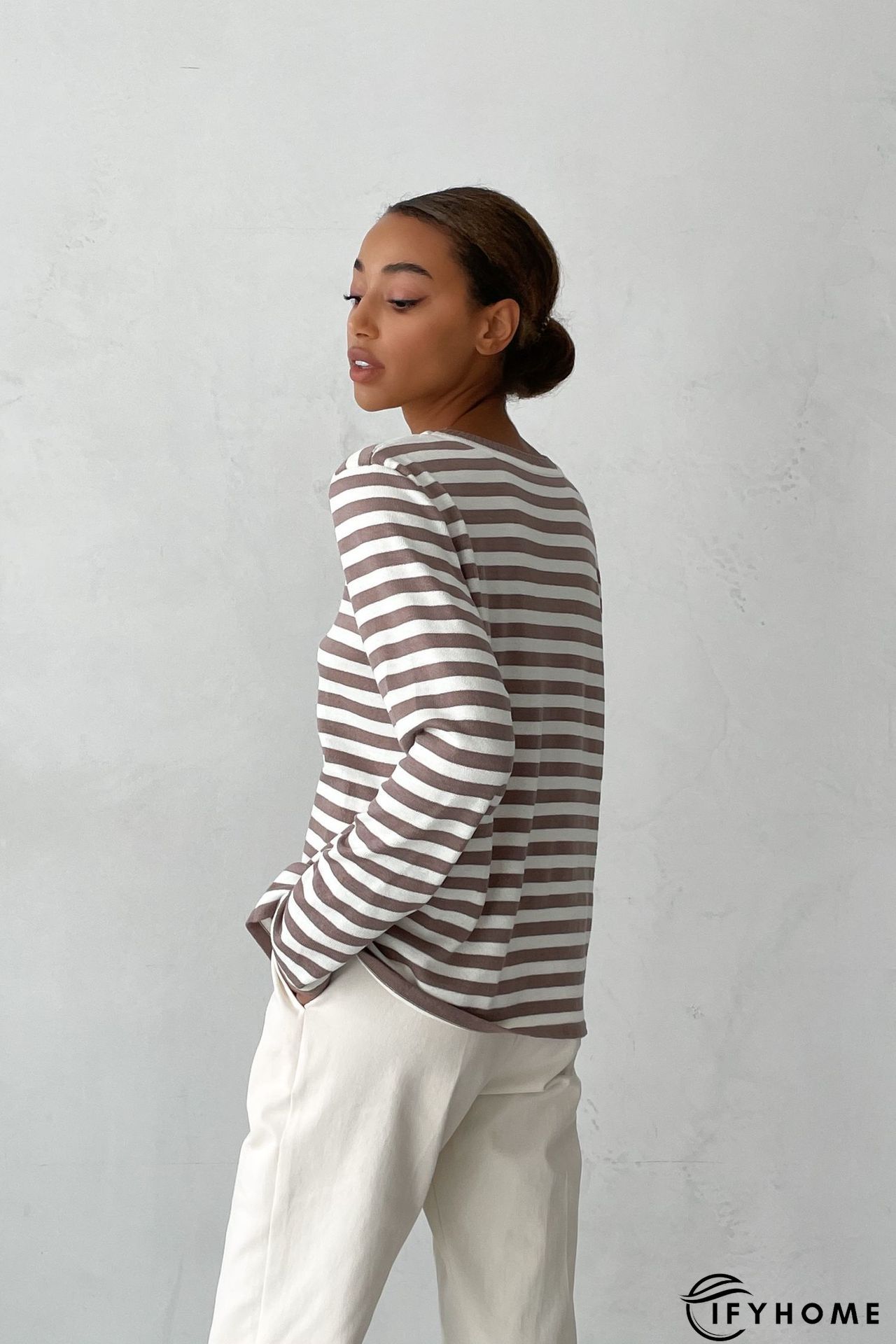 Casual Vintage Crew Neck Knitted Striped shirt & Top | IFYHOME