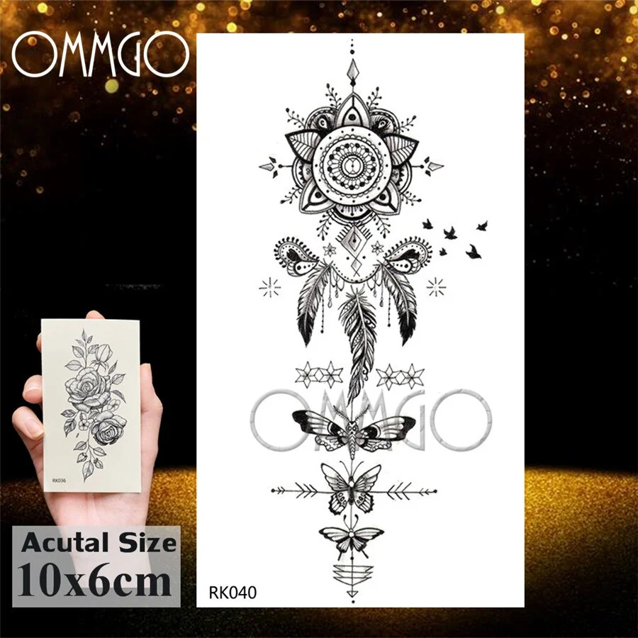 Sdrawing Dream Catcher Butterfly Feather Temporary Tattoos Sticker Black Henna Body Art Arm Fake Tatoos Leaf Sexy Custom Tattoo