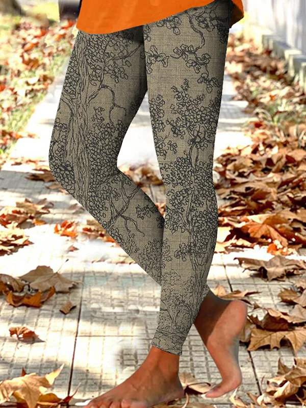 Women's Sketch Vintage Botanical Floral Art Print Leggings